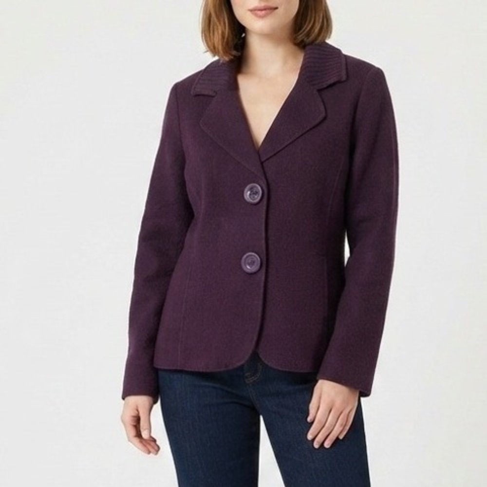 Jane Ashley Sweater Blazer Womens Small Purple Wool Blend Cardigan Knit Jacket